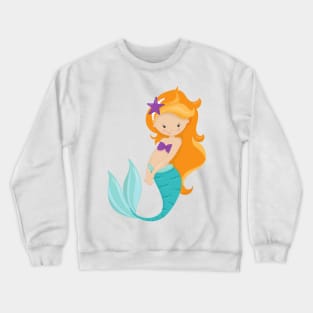 Cute Mermaid, Little Mermaid, Orange Hair, Star Crewneck Sweatshirt